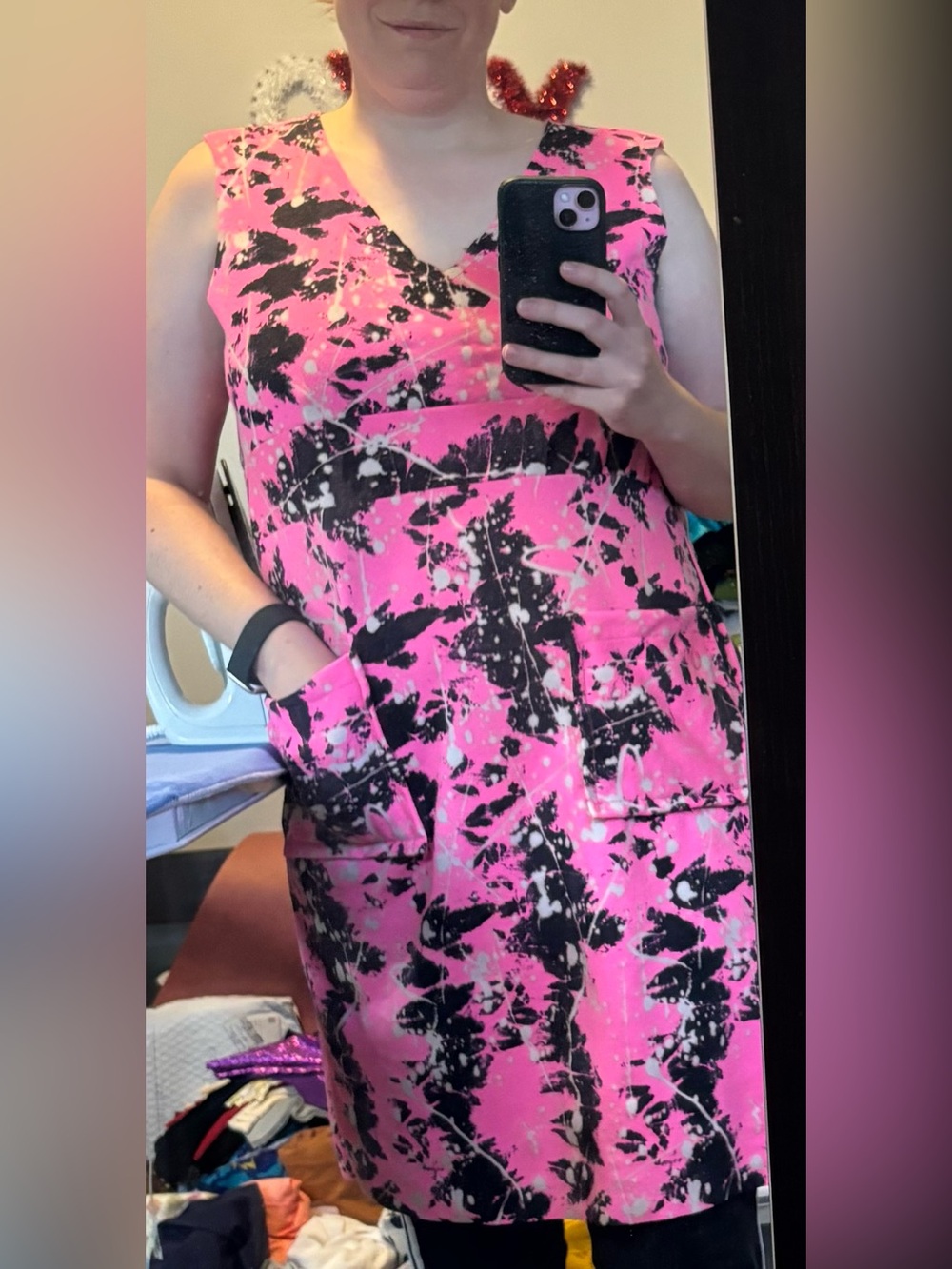 Sleeveless Pink Tie-Dye Pocket Dress